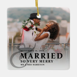 Ornamento De Cerâmica Casados E Muito Alegres Foto de Casamento Recém-ca