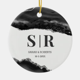 Ornamento De Cerâmica Casais de Agate Geodo Negro Monogramas Natal
