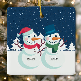 Ornamento De Cerâmica Casais de Boneco de Neve Natal Personalizado Fofo