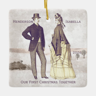 Ornamento De Cerâmica Casal Antigo Primeiro Natal Juntos