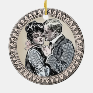 Ornamento De Cerâmica Casal Antiquado Romance Casamento Vintage Amor