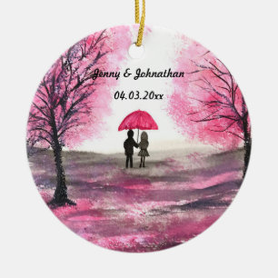 Ornamento De Cerâmica Casal de amor de casamento rústico árvore de flore