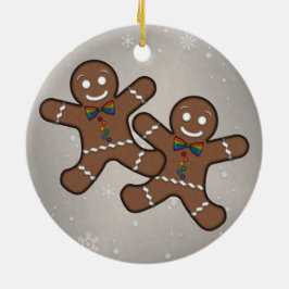 Ornamento De Cerâmica Casal de Pão de Natal orgulho gay
