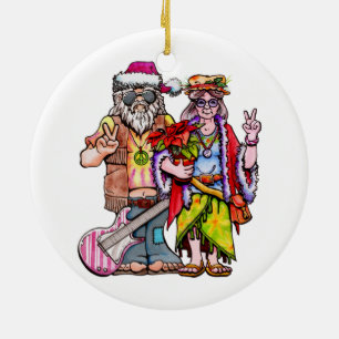 Ornamento De Cerâmica Casal de Papais noeis Hippie