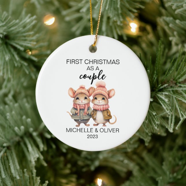Ornamento De Cerâmica Casal do mouse de Natal Personalizado (Árvore)
