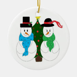 Ornamento De Cerâmica Casal Encantador na Neve