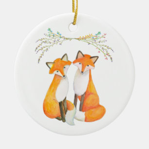 Ornamento De Cerâmica Casal Fox Personalizado Junto