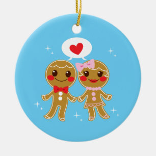 Ornamento De Cerâmica Casal Gingerbread