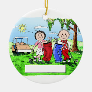 Ornamento De Cerâmica Casal Golfing - desenhos animados personalizados