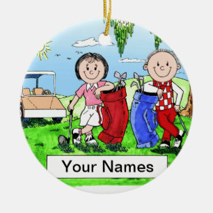 Ornamento De Cerâmica Casal Golfing - presente personalizado dos