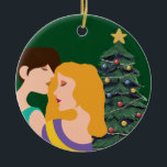 Ornamento De Cerâmica Casal LGBT da árvore de Natal Lésbica<br><div class="desc">Belo Enfeites de natal lésbico apresentando um romântico casal gay. Duas mulheres se seguram em um abraço amoroso em frente a uma árvore de Natal festiva em um presente de ornamento bonito para seus amigos LGBT</div>