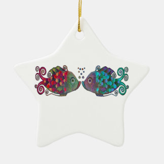 Ornamento De Cerâmica Casal lunático de dois pares dos peixes do