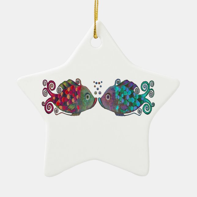 Ornamento De Cerâmica Casal lunático de dois pares dos peixes do (Frente)