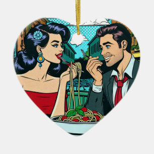 Ornamento De Cerâmica Casal no Amor   Pop Art