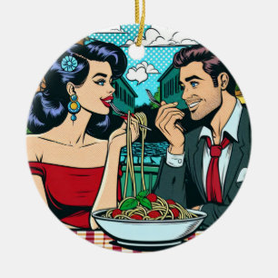Ornamento De Cerâmica Casal no Amor   Pop Art