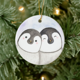Ornamento De Cerâmica Casal Pinguim Primeiro Natal Juntos Personalizado