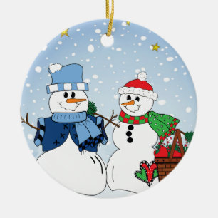Ornamento De Cerâmica Casal primitivo da neve