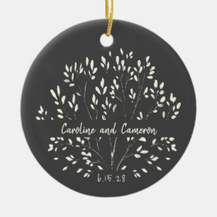 Ornamento De Cerâmica Casamento Botânico Branco Preto Elegante Personali