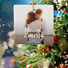 Ornamento De Cerâmica Casamento com Felizes e casamentos Obrigado Foto d