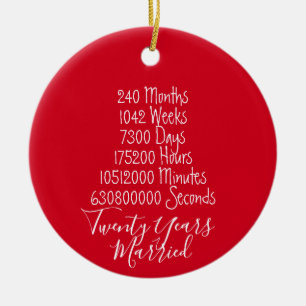 Ornamento De Cerâmica Casamento de 20 do 20º Aniversário Vermelho