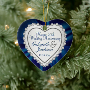 Ornamento De Cerâmica Casamento de Amor Verdadeiro / Aniversário - Azul