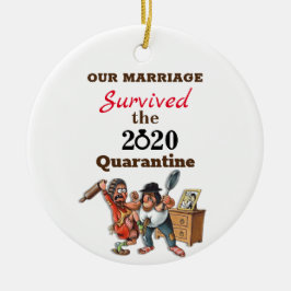 Ornamento De Cerâmica Casamento de Cartoon Engraçado Casal 2020 Quarente