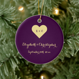 Ornamento De Cerâmica Casamento de Coração Personalizado Aniversário 