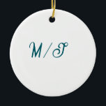 Ornamento De Cerâmica Casamento de monograma turquesa nome do casal simp<br><div class="desc">design</div>
