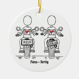 Ornamento De Cerâmica Casamento de motocicleta de duas noivas Biker