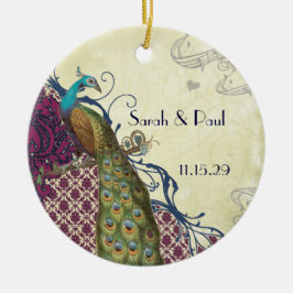 Ornamento De Cerâmica Casamento de Peacock do marinho e Berry Berry Eleg