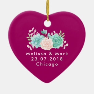 Ornamento De Cerâmica Casamento do Buquê Floral Pastel Pink e Verde