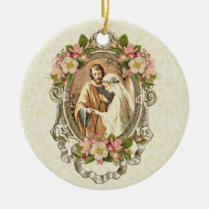 Ornamento De Cerâmica Casamento Elegante de Cerejeiras Católicas Vintag