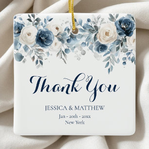 Ornamento De Cerâmica Casamento Floral De Azul Com Aquarela Agradável