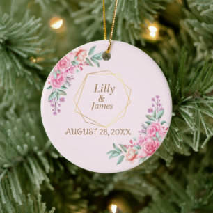 Ornamento De Cerâmica Casamento Floral Pink