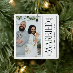 Ornamento De Cerâmica Casamento Foto Recém-casados Natal