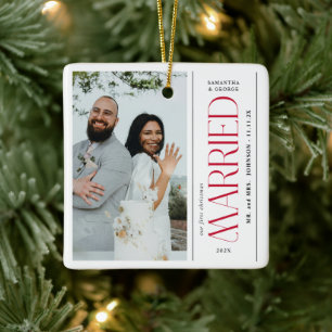 Ornamento De Cerâmica Casamento Foto Recém-casados Natal