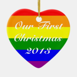 Ornamento De Cerâmica Casamento Gay Primeiro Natal Personalizado Ano