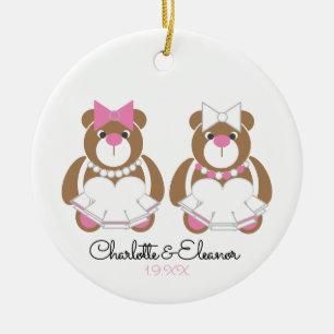 Ornamento De Cerâmica Casamento lésbico - Brides do Urso de Teddy