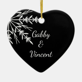 Ornamento De Cerâmica Casamento no inverno de floco de Neve Preto e Bran