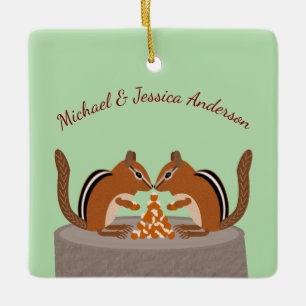 Ornamento De Cerâmica Casamento outono Chipmunks Bonitos Personalizado