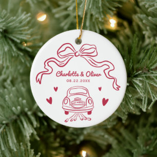 Ornamento De Cerâmica Casamento Personalizado com Laço Caprichoso Desenh