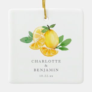 Ornamento De Cerâmica Casamento Personalizado de Fruta de Limão de Aqua