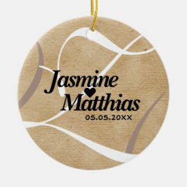 Ornamento De Cerâmica Casamento Rustic Elegant Vintage Monograma Burlap