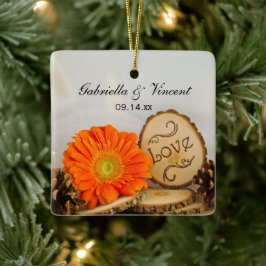 Ornamento De Cerâmica Casamento Rustic Orange Daisy Woods