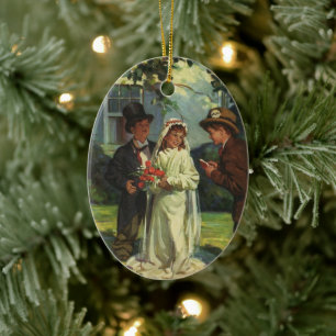 Ornamento De Cerâmica Casamento vintage, Crianças Fingem Noiva e Noiva