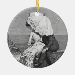 Ornamento De Cerâmica Casamento vintage, recém-casados pela praia
