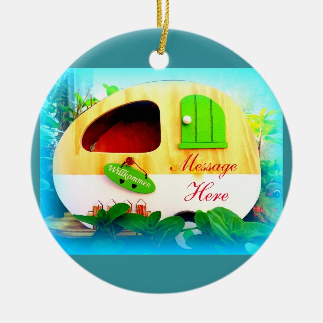 Ornamento De Cerâmica Casas aciganadas minúsculas da caravana (Frente)