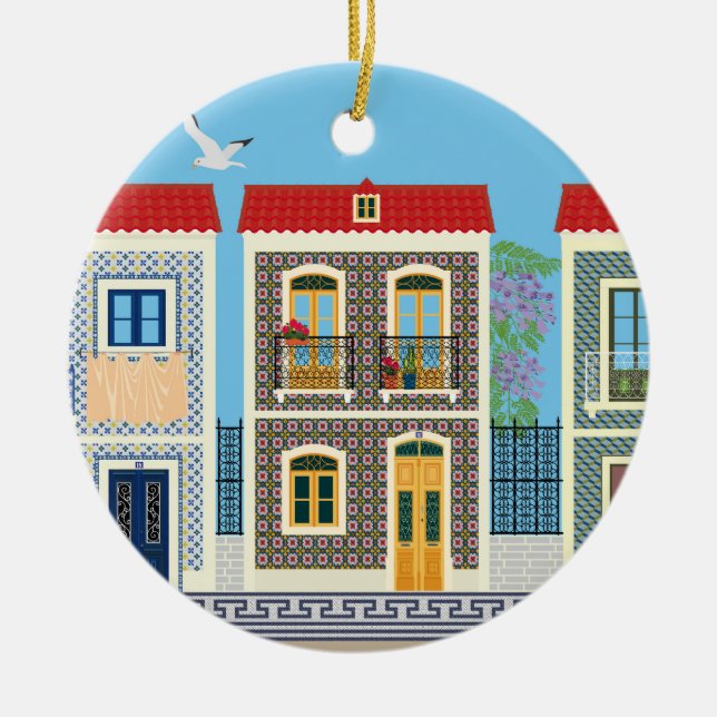 Ornamento De Cerâmica Casas bonitas em português com azulejos ou azulejo (Frente)