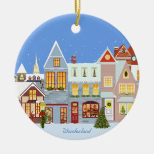 Ornamento De Cerâmica Casas de cidade de Natal com céu azul