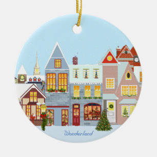 Ornamento De Cerâmica Casas de cidade de Natal com céu azul